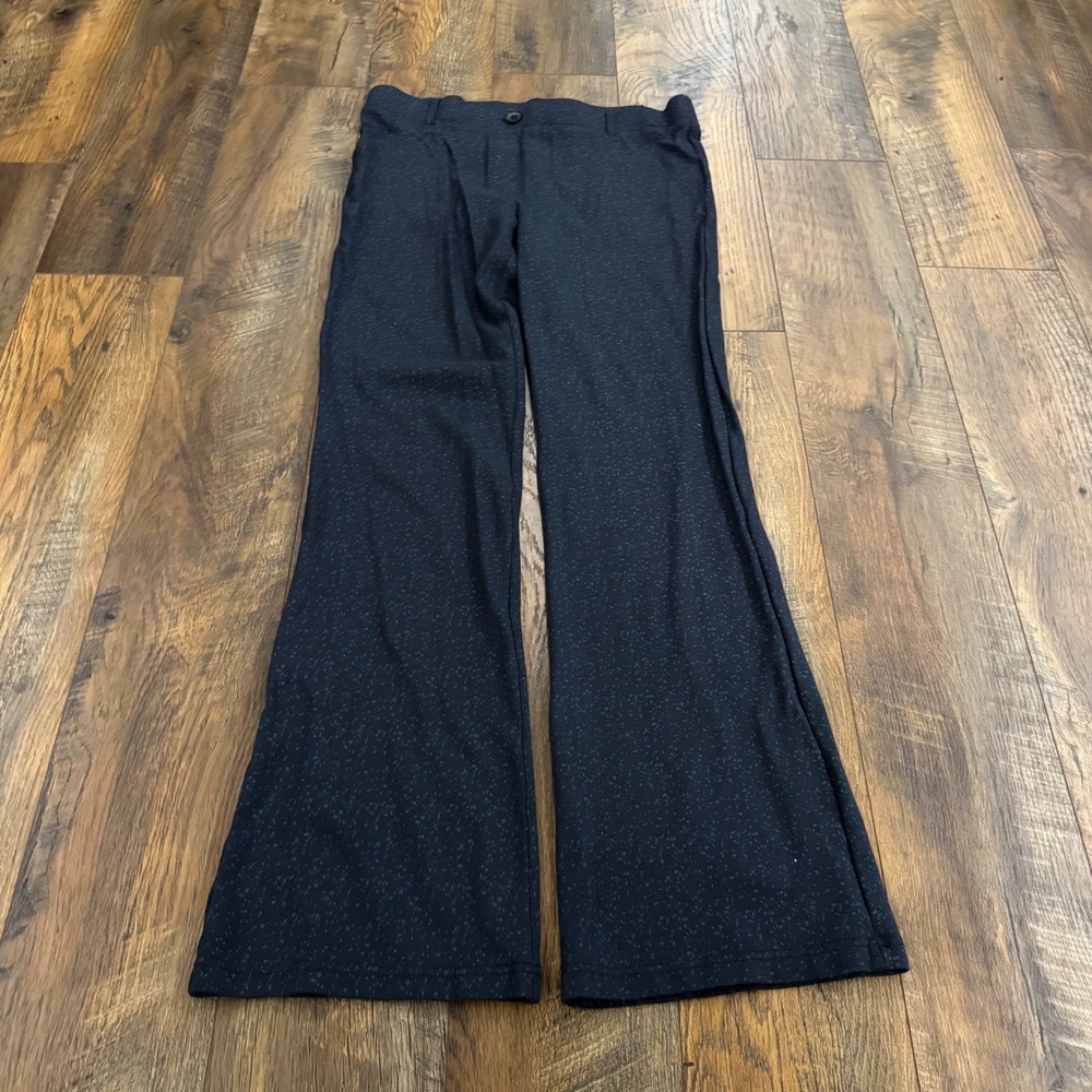 Betabrand Dress Pant Yoga Pants Large Long Navy Teal Speckled Bootcut Business